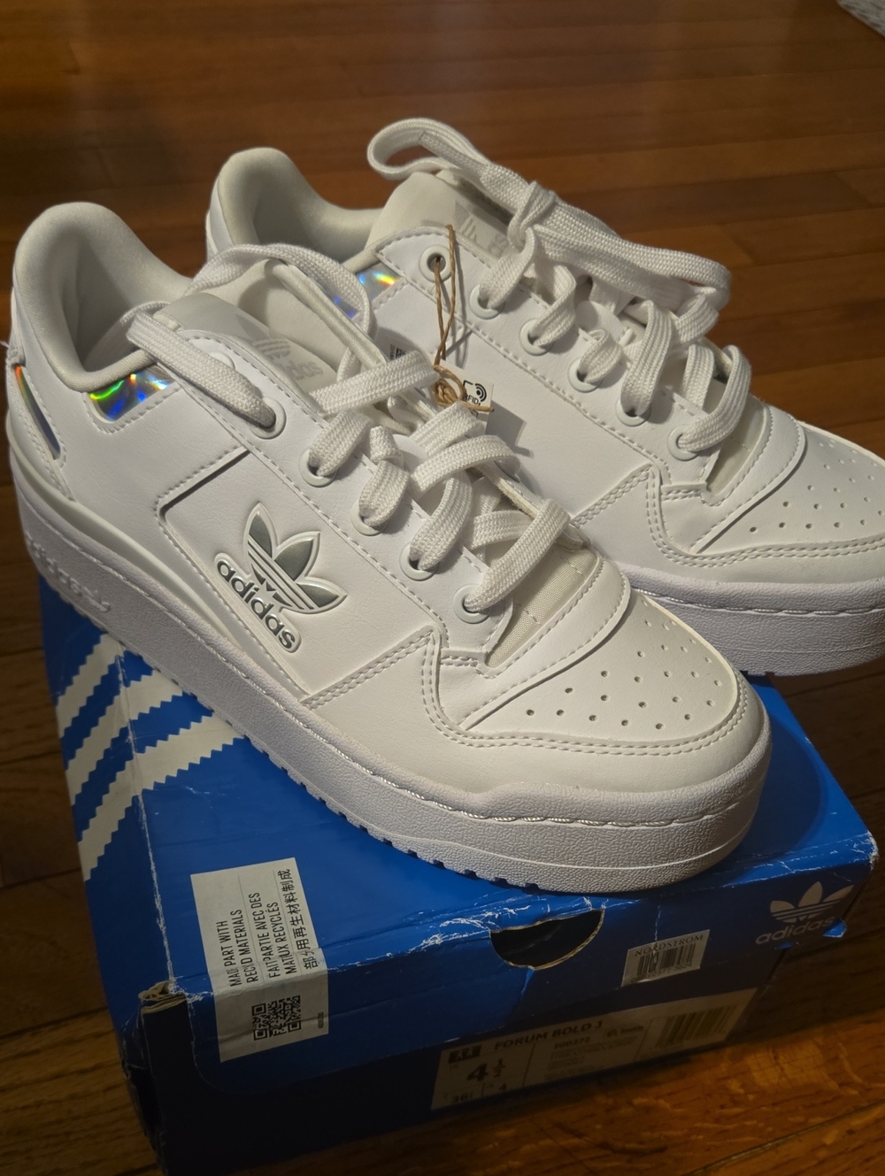 adidas White Platform Sneakers with Holographic Heel Tab